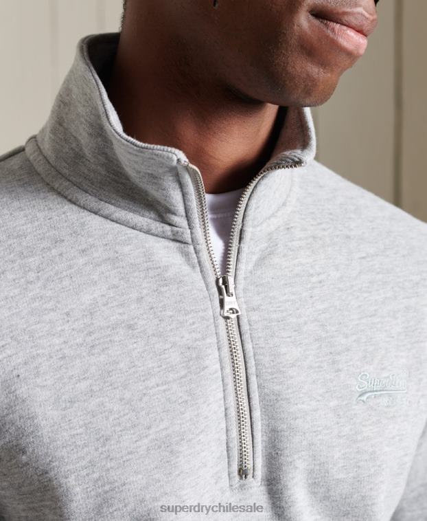 hombres Superdry gris sudadera henley con cremallera y logo bordado 2R68Z779