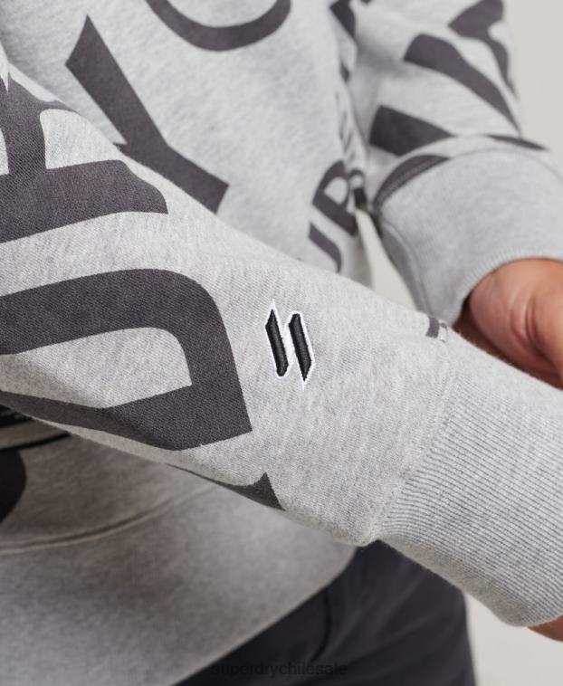 hombres Superdry gris sudadera holgada con cuello redondo y logo estampado 2R68Z741