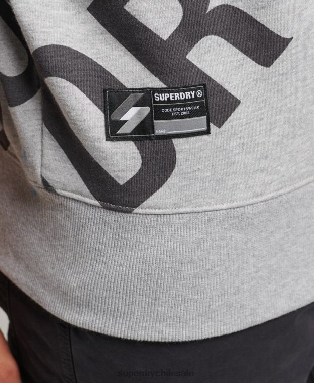 hombres Superdry gris sudadera holgada con cuello redondo y logo estampado 2R68Z741