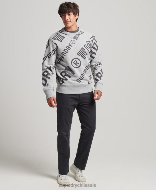 hombres Superdry gris sudadera holgada con cuello redondo y logo estampado 2R68Z741
