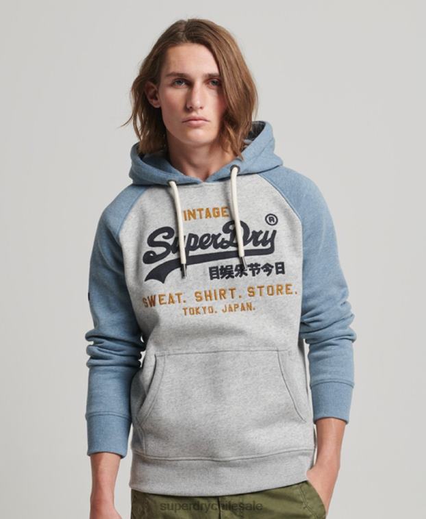 hombres Superdry gris sudadera raglan heritage con logo vintage de algodón orgánico 2R68Z812