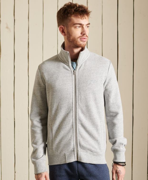 hombres Superdry gris top deportivo de algodón orgánico con cremallera y logo vintage 2R68Z5201