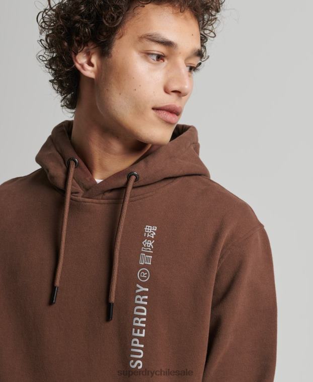 hombres Superdry marrón code linear sudadera con capucha suelta 2R68Z5787