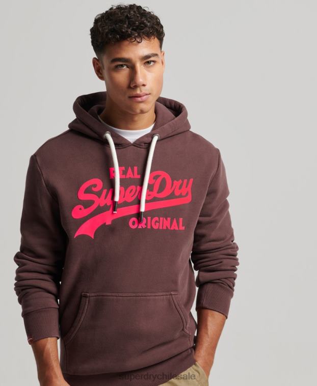 hombres Superdry marrón sudadera con capucha y logo vintage 2R68Z588