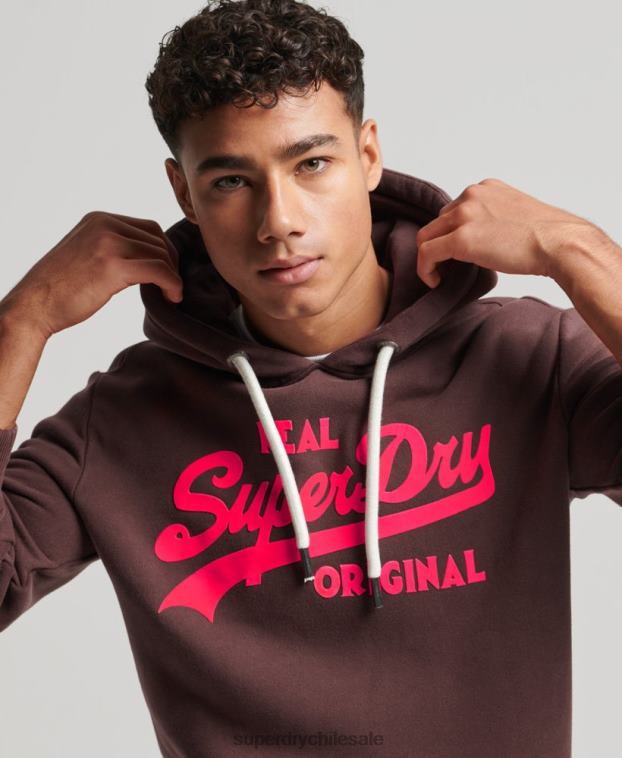 hombres Superdry marrón sudadera con capucha y logo vintage 2R68Z588
