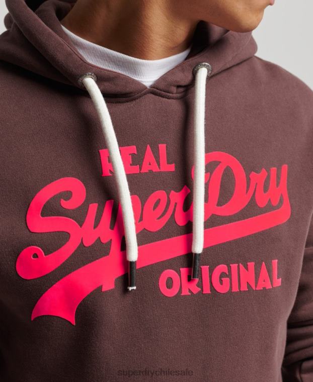 hombres Superdry marrón sudadera con capucha y logo vintage 2R68Z588