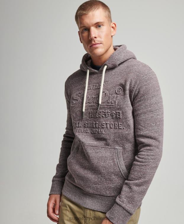 hombres Superdry marrón sudadera con capucha y logo vintage en relieve 2R68Z573