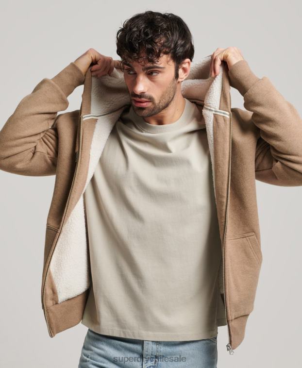 hombres Superdry marrón sudadera con cremallera y forro de borreguito esencial 2R68Z538