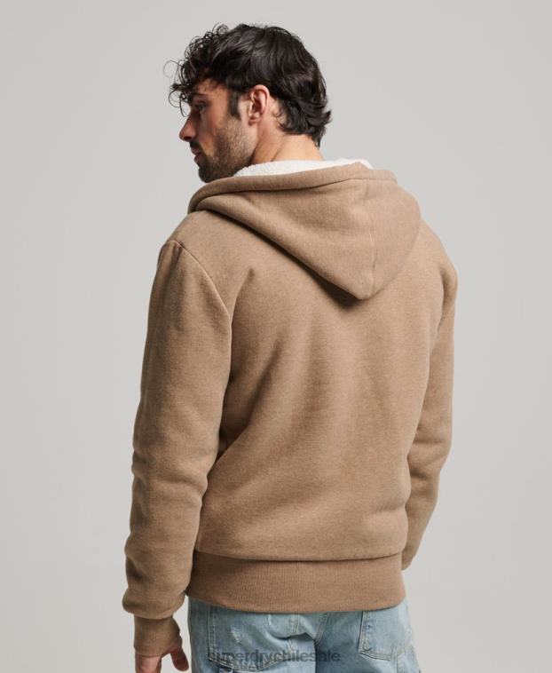 hombres Superdry marrón sudadera con cremallera y forro de borreguito esencial 2R68Z538