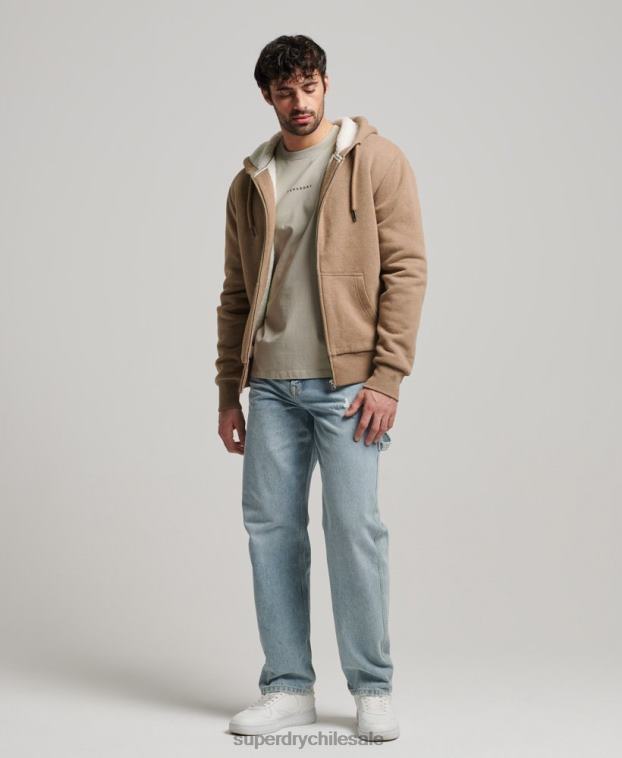 hombres Superdry marrón sudadera con cremallera y forro de borreguito esencial 2R68Z538