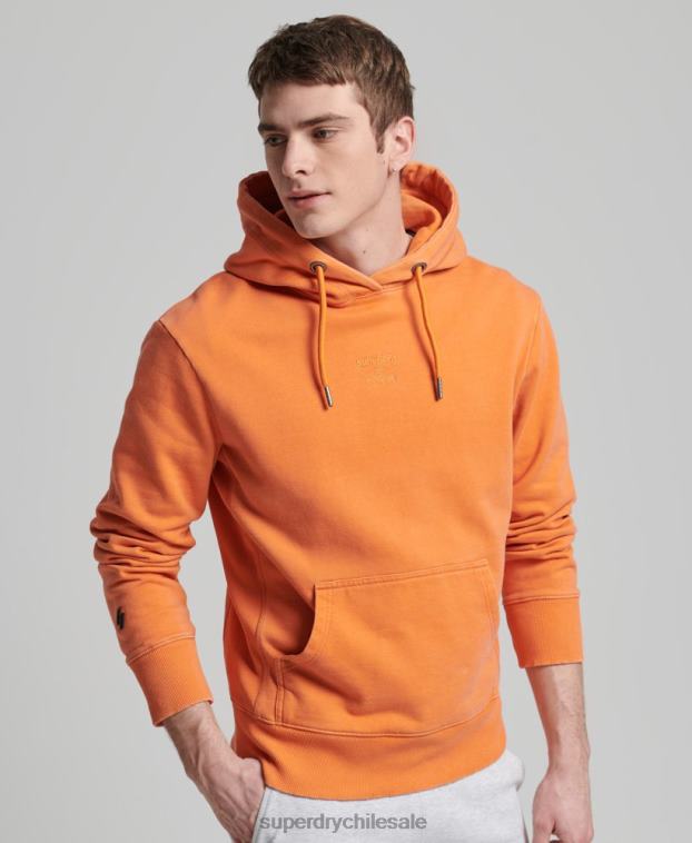 hombres Superdry naranja sudadera con capucha holgada teñida con logo y logo de código 2R68Z5227