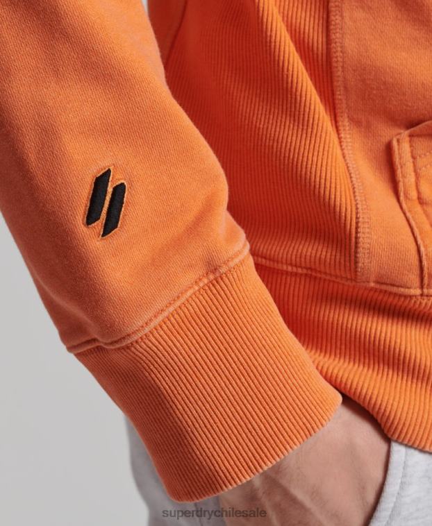 hombres Superdry naranja sudadera con capucha holgada teñida con logo y logo de código 2R68Z5227