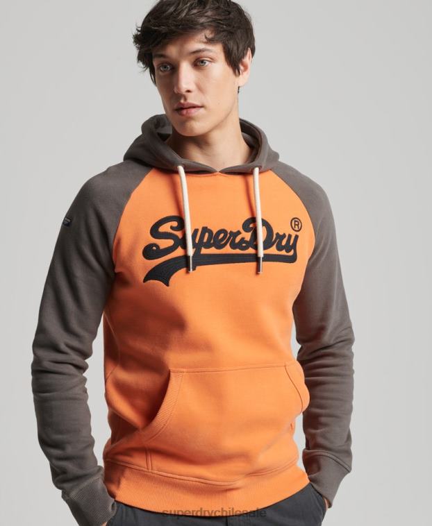 hombres Superdry naranja sudadera con capucha raglán clásica americana con logo vintage 2R68Z832
