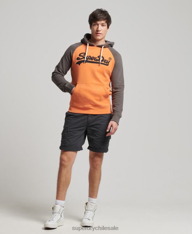 hombres Superdry naranja sudadera con capucha raglán clásica americana con logo vintage 2R68Z832