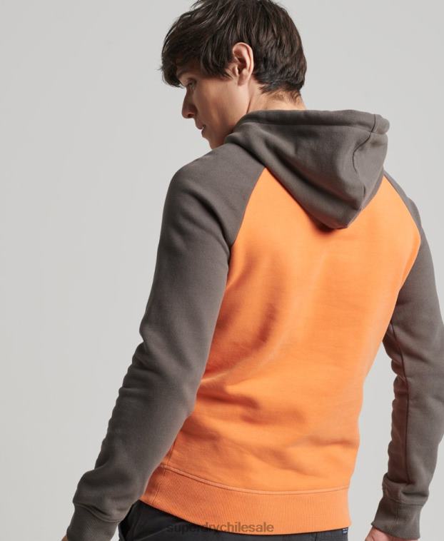 hombres Superdry naranja sudadera con capucha raglán clásica americana con logo vintage 2R68Z832