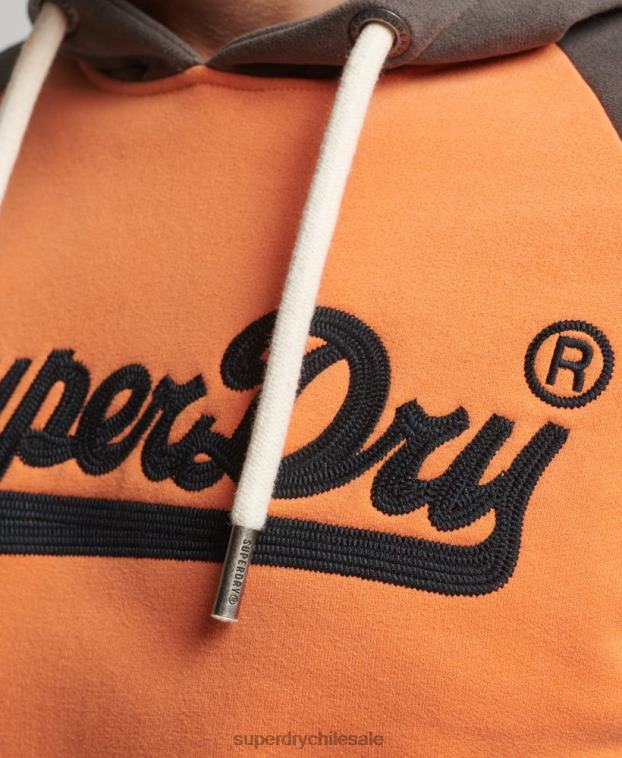 hombres Superdry naranja sudadera con capucha raglán clásica americana con logo vintage 2R68Z832
