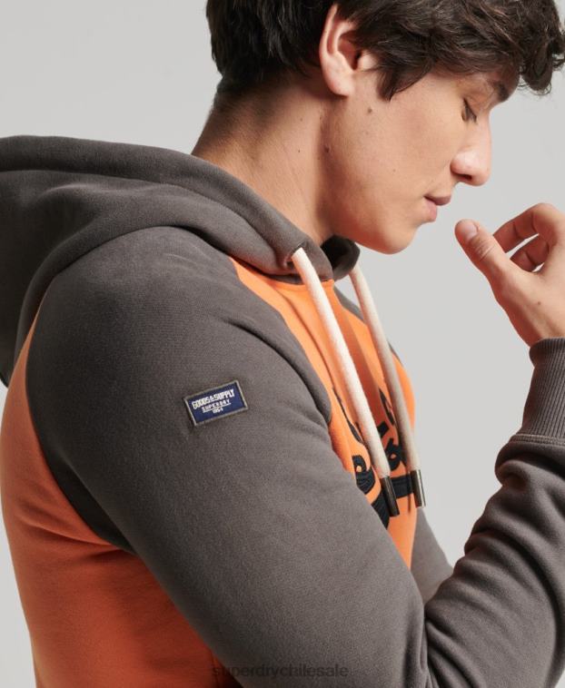 hombres Superdry naranja sudadera con capucha raglán clásica americana con logo vintage 2R68Z832