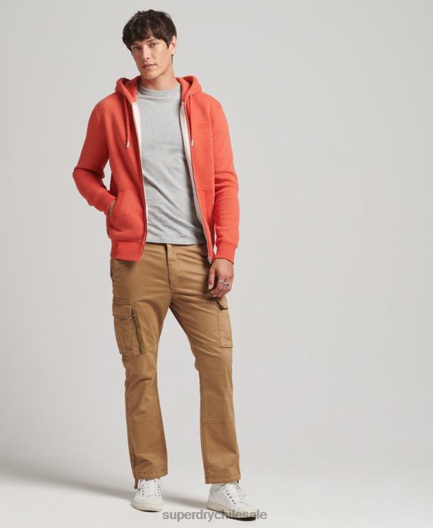 hombres Superdry naranja sudadera con capucha y cremallera de algodón orgánico con logo vintage bordado 2R68Z512