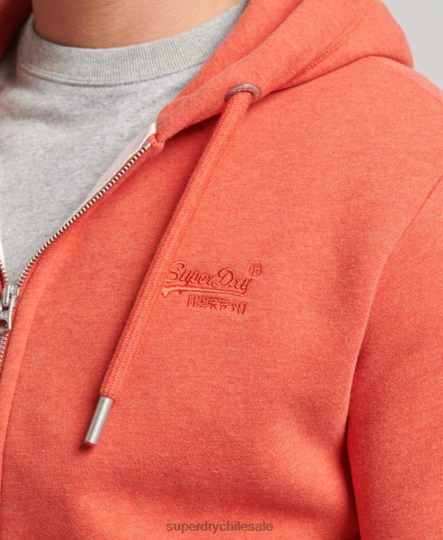 hombres Superdry naranja sudadera con capucha y cremallera de algodón orgánico con logo vintage bordado 2R68Z512