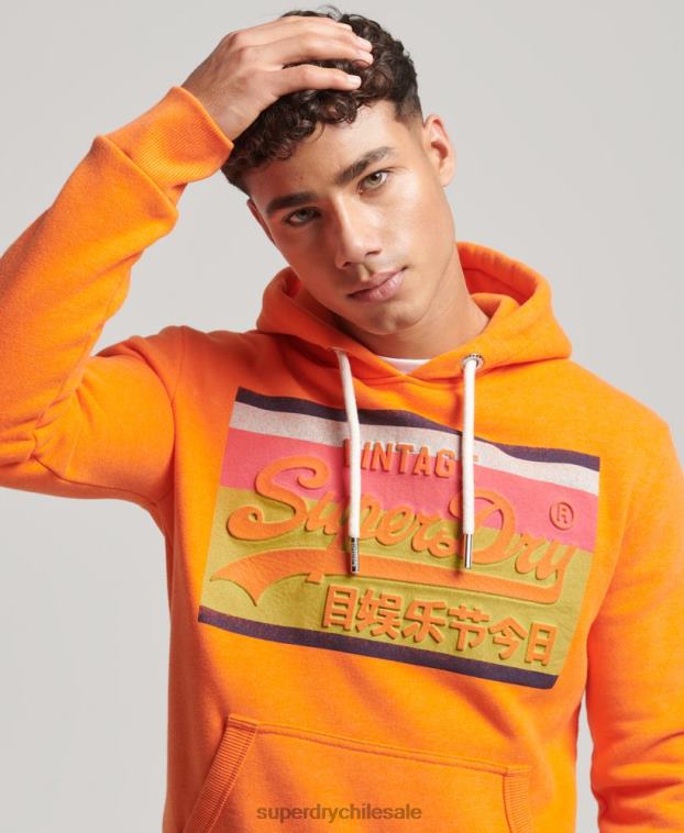 hombres Superdry naranja sudadera con capucha y logo vintage 2R68Z464