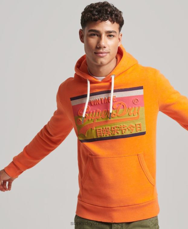hombres Superdry naranja sudadera con capucha y logo vintage 2R68Z464