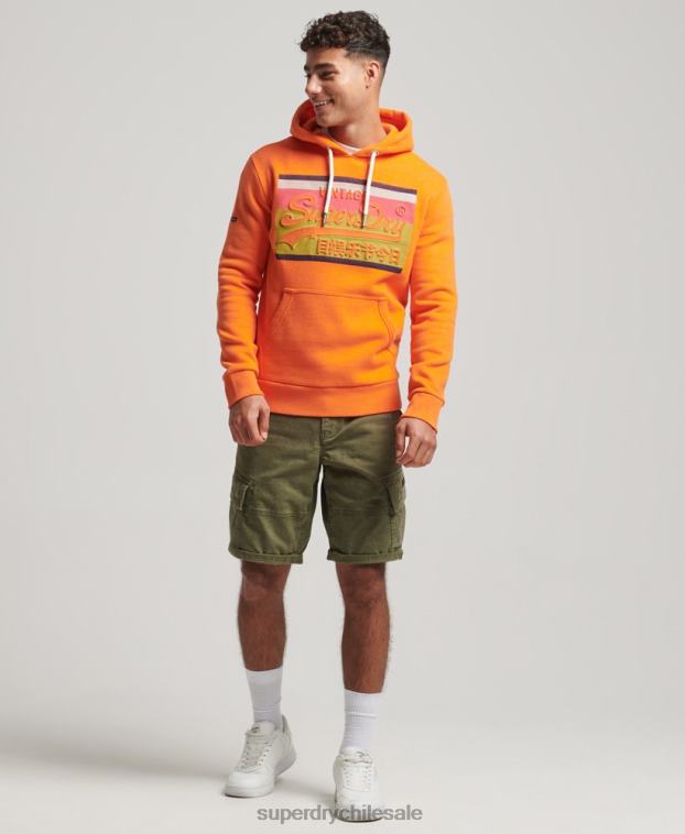 hombres Superdry naranja sudadera con capucha y logo vintage 2R68Z464