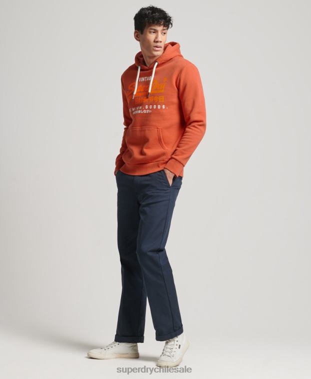 hombres Superdry naranja sudadera con logo vintage premium sobreteñida 2R68Z471