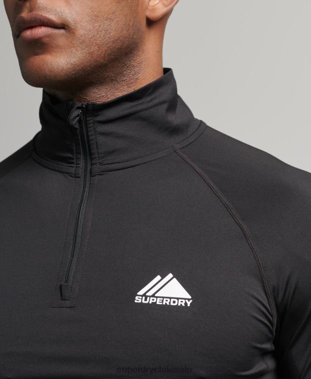 hombres Superdry negro camiseta interior con media cremallera 2R68Z1373