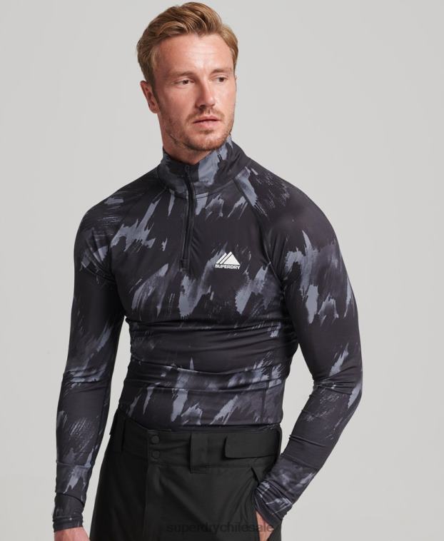 hombres Superdry negro camiseta interior con media cremallera 2R68Z1387