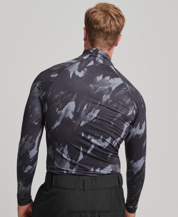 hombres Superdry negro camiseta interior con media cremallera 2R68Z1387