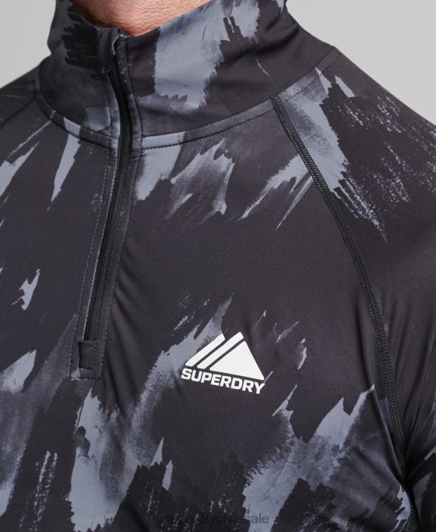 hombres Superdry negro camiseta interior con media cremallera 2R68Z1387