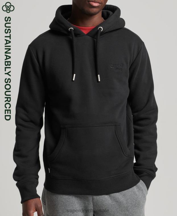hombres Superdry negro sudadera con capucha de algodón orgánico con logo vintage bordado 2R68Z716