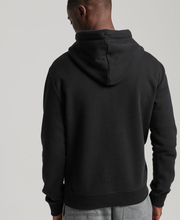 hombres Superdry negro sudadera con capucha de algodón orgánico con logo vintage bordado 2R68Z716