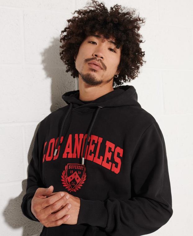 hombres Superdry negro sudadera con capucha de la universidad de la ciudad 2R68Z658