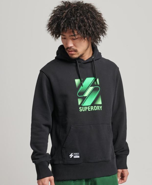 hombres Superdry negro sudadera con capucha holgada de semitono de código 2R68Z800