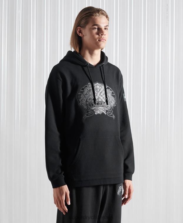 hombres Superdry negro sudadera con capucha sdx nyc de edición limitada 2R68Z5237
