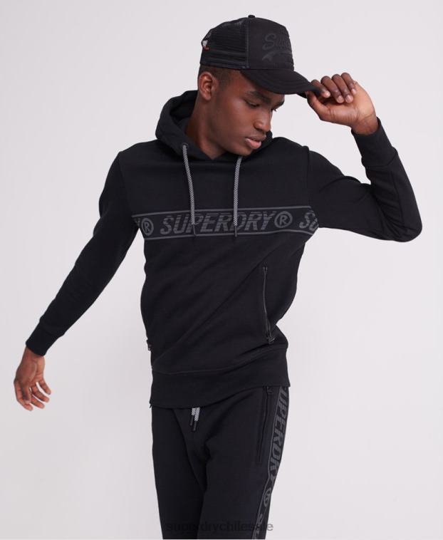hombres Superdry negro sudadera con capucha y cinta universal 2R68Z903
