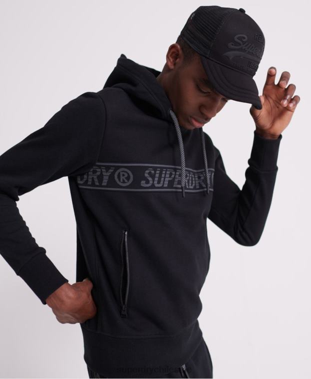 hombres Superdry negro sudadera con capucha y cinta universal 2R68Z903