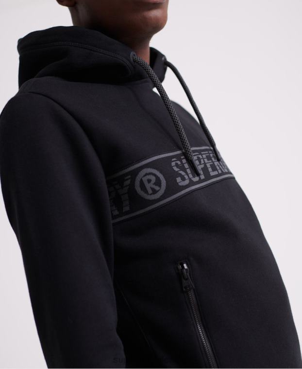 hombres Superdry negro sudadera con capucha y cinta universal 2R68Z903