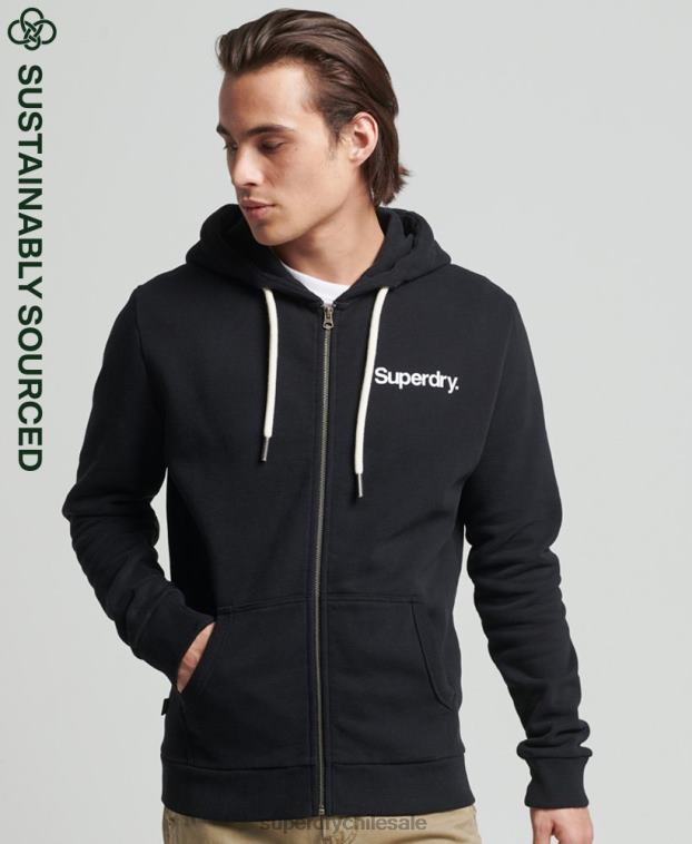 hombres Superdry negro sudadera con capucha y cremallera clásica con logo vintage core 2R68Z5053