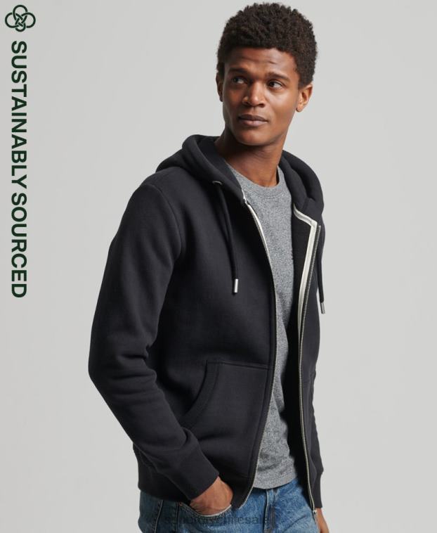 hombres Superdry negro sudadera con capucha y cremallera de algodón orgánico con logo vintage bordado 2R68Z516