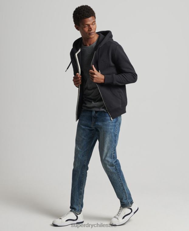 hombres Superdry negro sudadera con capucha y cremallera de algodón orgánico con logo vintage bordado 2R68Z516