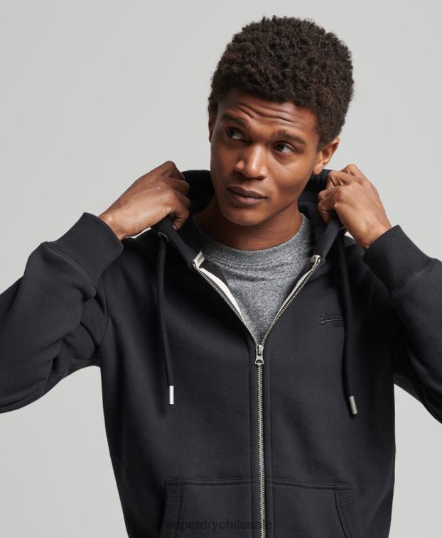hombres Superdry negro sudadera con capucha y cremallera de algodón orgánico con logo vintage bordado 2R68Z516