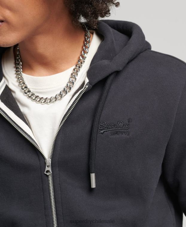 hombres Superdry negro sudadera con capucha y cremallera de algodón orgánico con logo vintage bordado 2R68Z612