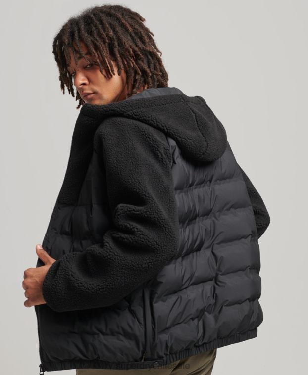 hombres Superdry negro sudadera con capucha y cremallera híbrida de polar de montaña 2R68Z5015
