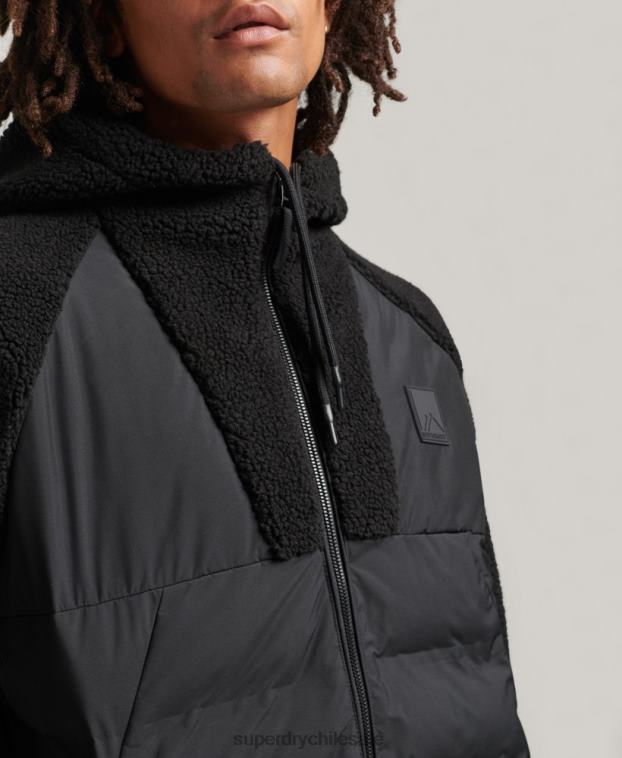 hombres Superdry negro sudadera con capucha y cremallera híbrida de polar de montaña 2R68Z5015