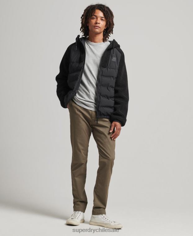 hombres Superdry negro sudadera con capucha y cremallera híbrida de polar de montaña 2R68Z5015