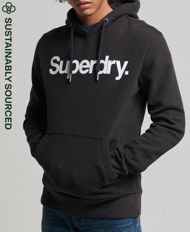 hombres Superdry negro sudadera con capucha y gráfico del logo central de algodón orgánico 2R68Z5026