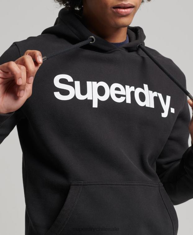 hombres Superdry negro sudadera con capucha y gráfico del logo central de algodón orgánico 2R68Z5026