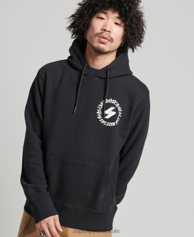 hombres Superdry negro sudadera con capucha y logo de globo terráqueo 2R68Z5119